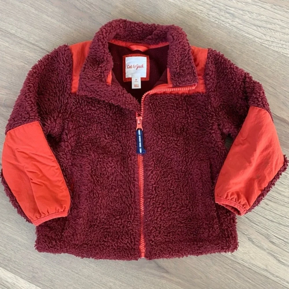 Cat & Jack Red Nylon / Curly Teddy Fleece Jacket